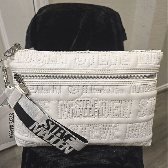 Steve Madden BMalibna Web Logo Quilted Wristlet- White